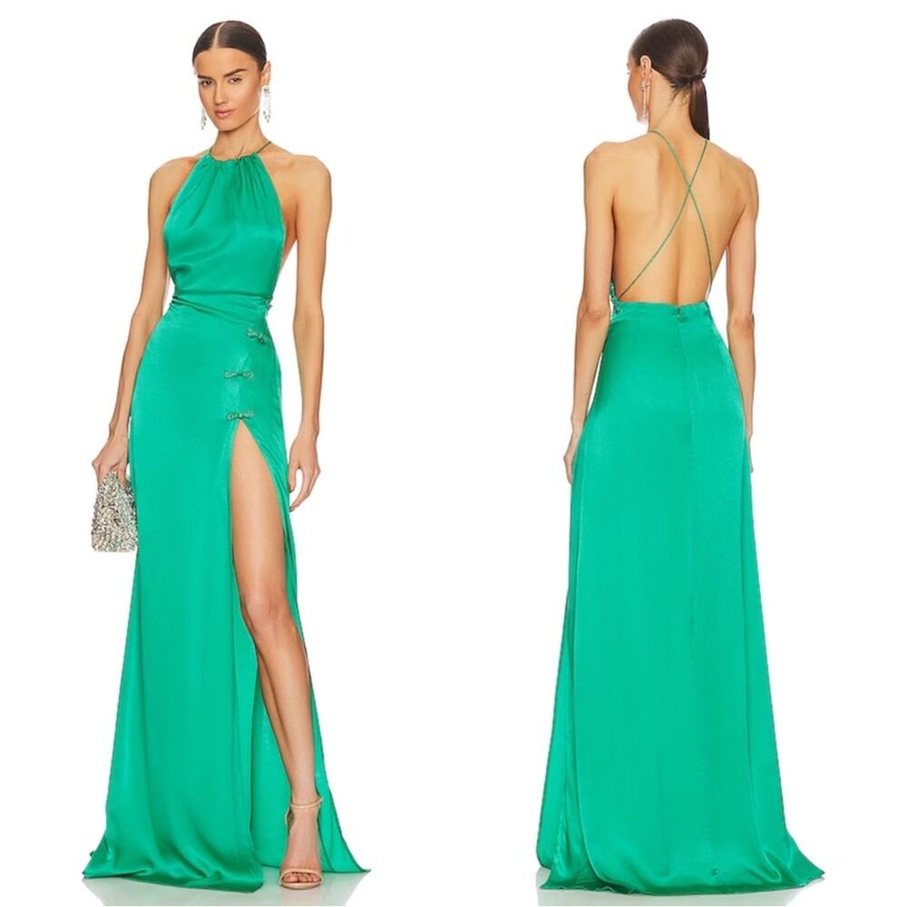 NWT Sau Lee Jade Green Porter Halter Neck Maxi Dress Size 4